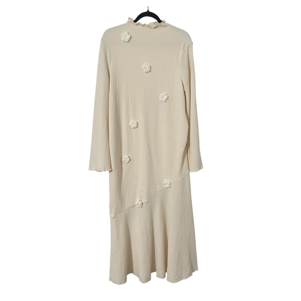 Elegant Cream Long Sleeve Dress with floral details - maternity dress